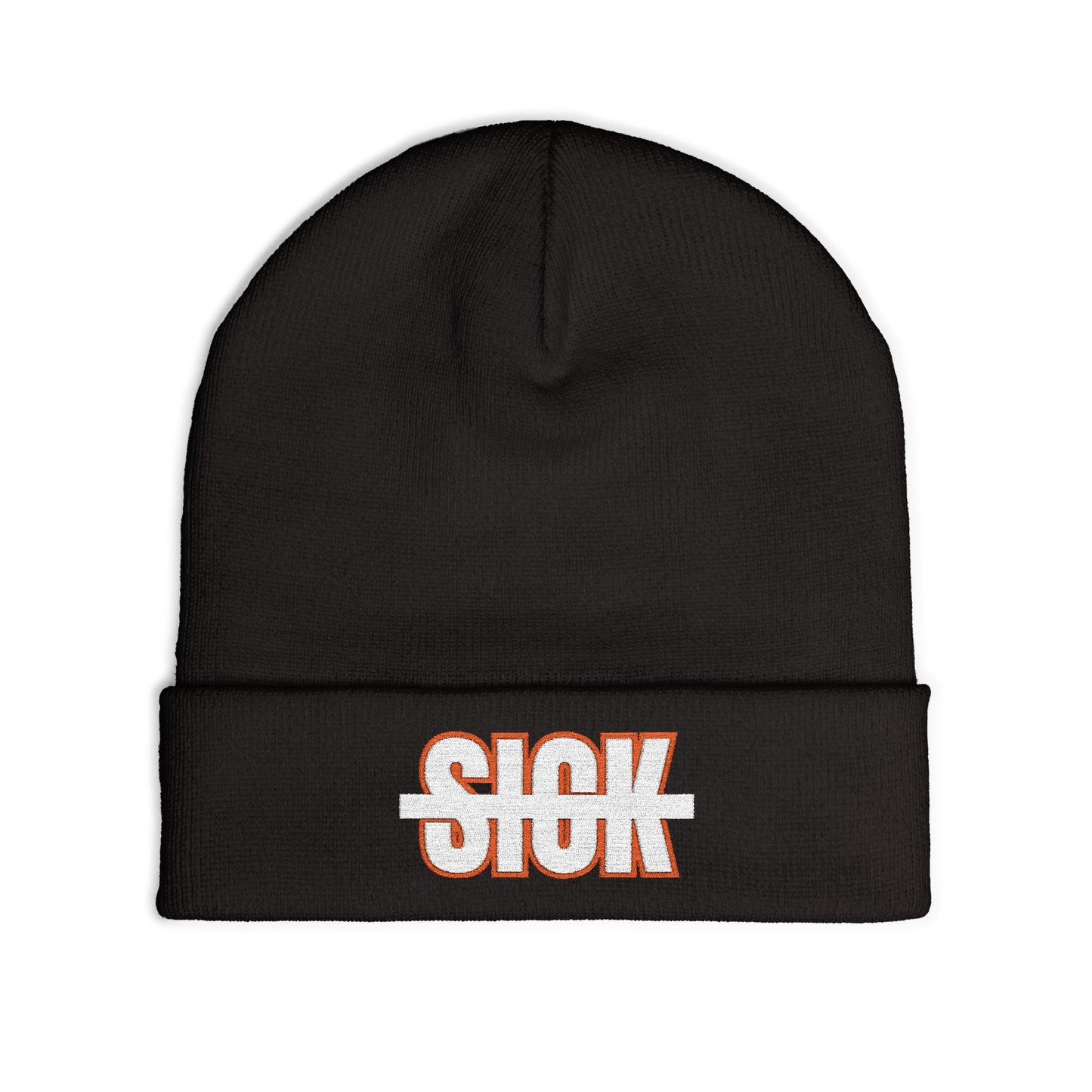 Embroidered "Not Sick" Knit Beanie — Streetwear Cuffed Winter Hat