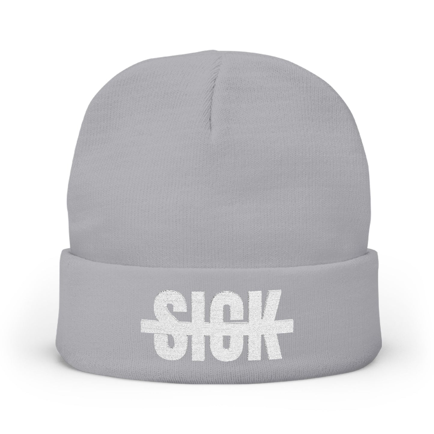 Embroidered "Not Sick" Knit Beanie — Streetwear Cuffed Winter Hat