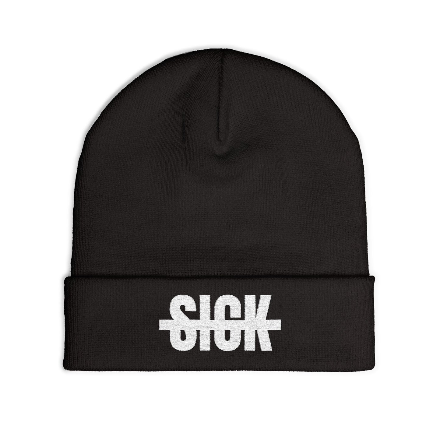 Embroidered "Not Sick" Knit Beanie — Streetwear Cuffed Winter Hat