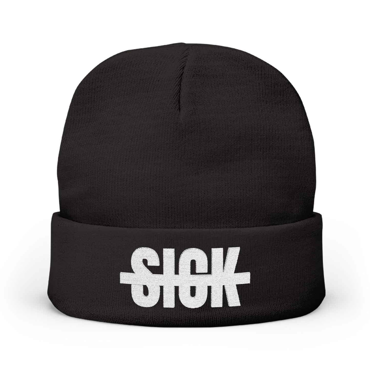 Embroidered "Not Sick" Knit Beanie — Streetwear Cuffed Winter Hat